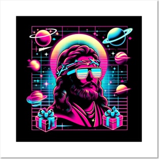 COOL JESUS SUNGLASS OUTERSPACE RETRO 80'S NEON VIBE Posters and Art